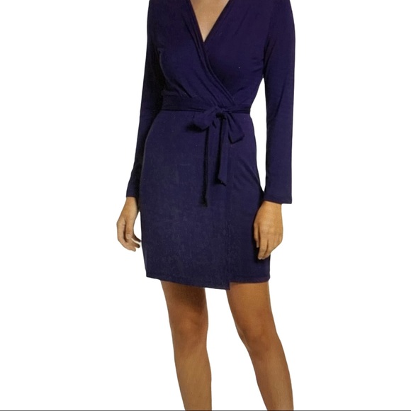 FRAICHE BY J Faux Wrap Tie Dress Blue Size Small - Picture 2 of 12